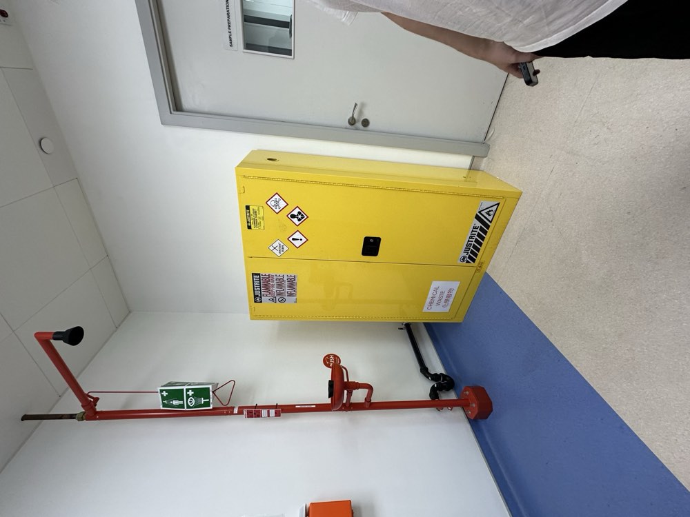 Emergency eyewash and flammable cabinet